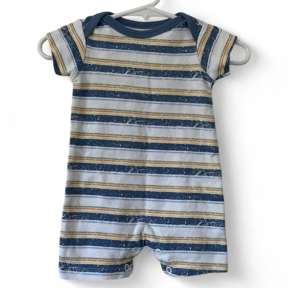 Hudson Baby 0-3M Nautical Coastal Preppy Striped Romper Shortall Baby Outfit